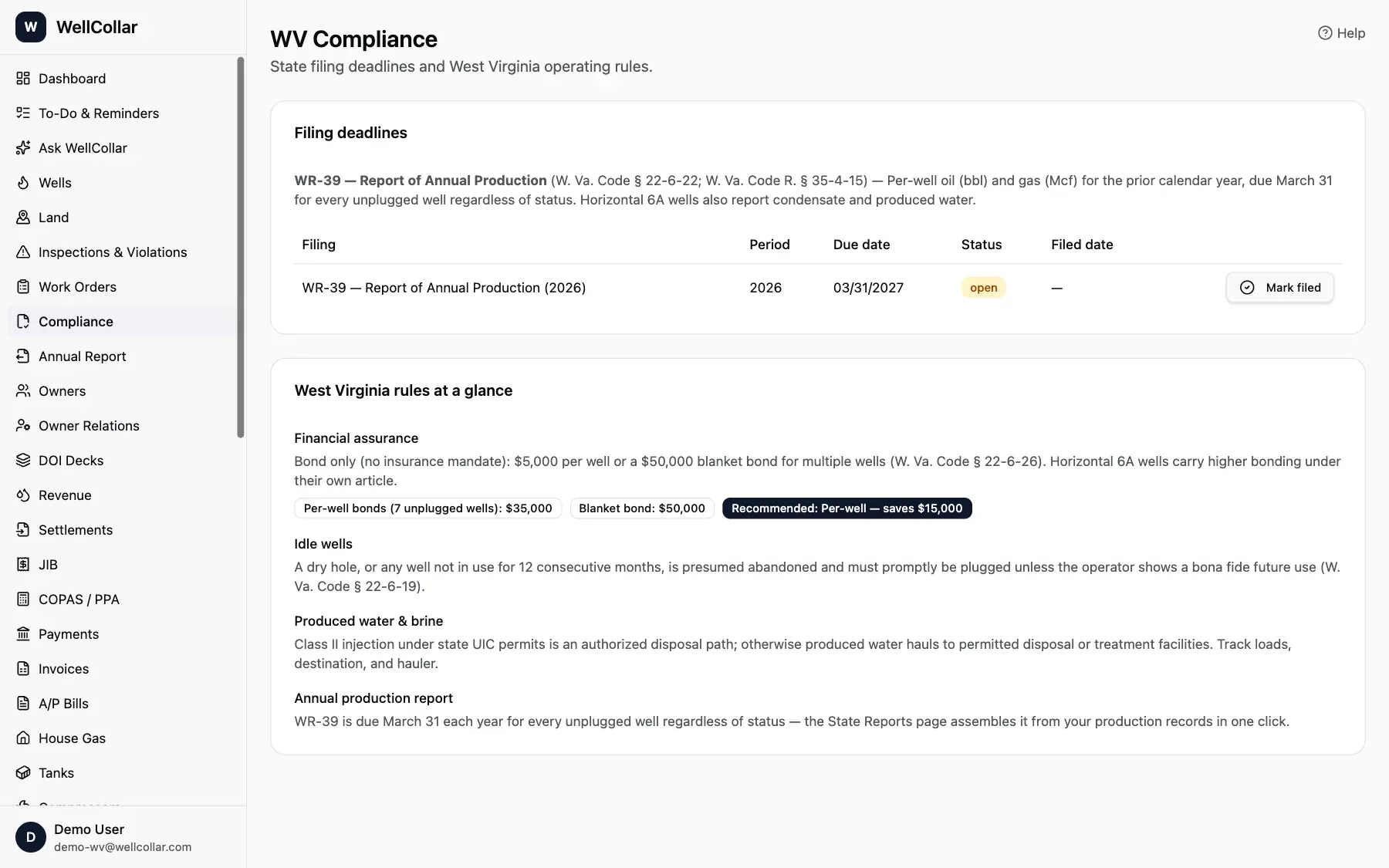 WellCollar West Virginia compliance with the WR-39 deadline and state rules